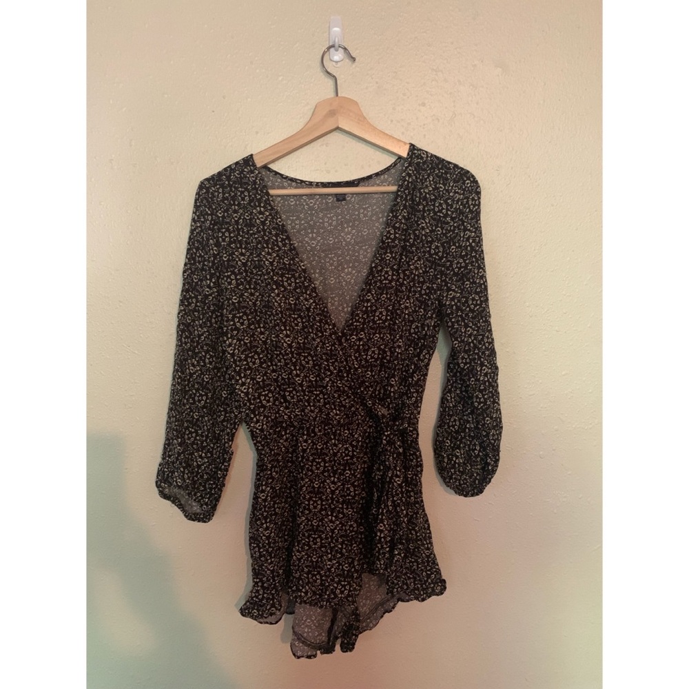 American Eagle Flowy Floral Romper with Wrap Closure